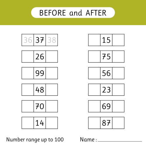 fill in missing numbers before and after vector image vector image