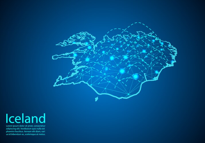 iceland map with nodes linked by lines concept vector