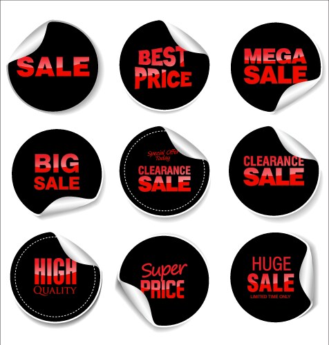 black sale stickers collection vector