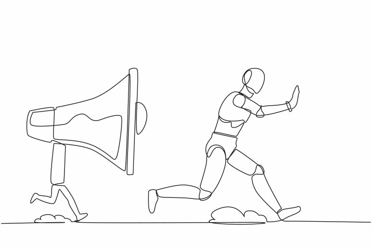Continuous one line drawing stressed robot being Vector Image