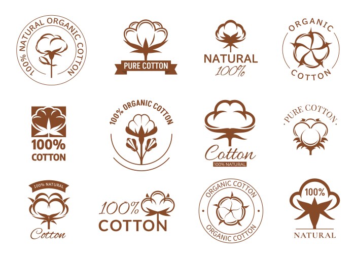 Cotton icons organic plants flowers fiber balls vector image