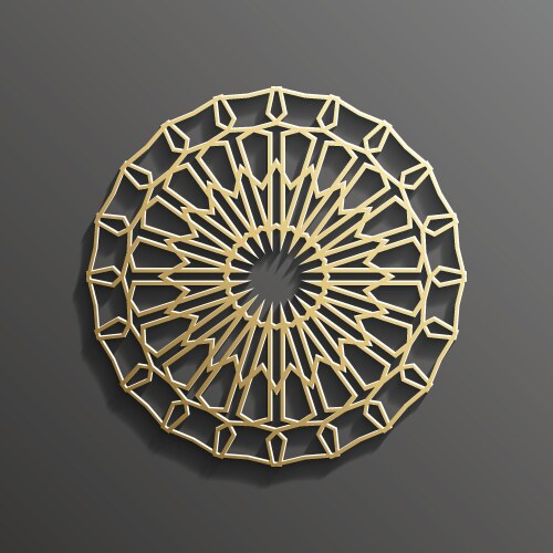 islamic 3d gold on dark mandala round ornament vector image