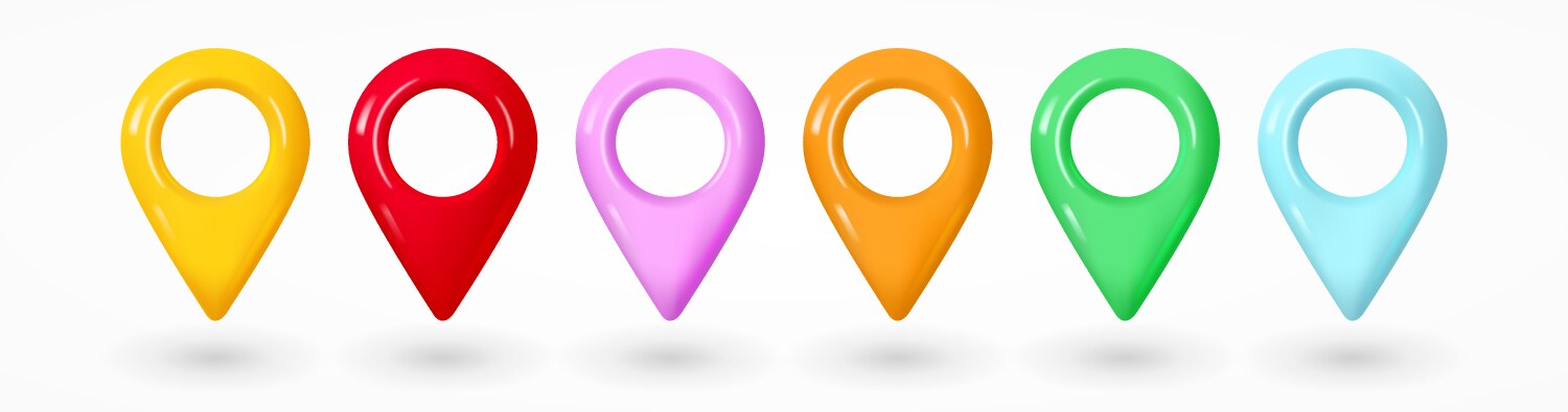 Set of realistic bright map pointers color 3d vektorbild