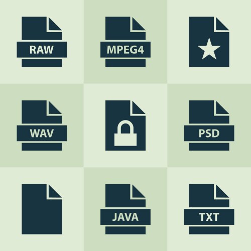 Document icons set with raw favorite psd vector image