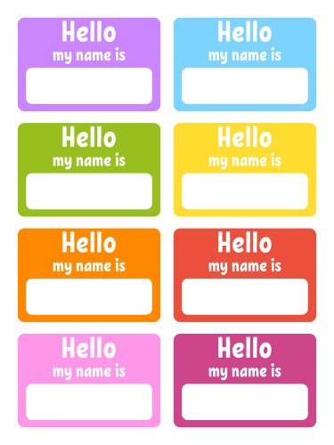 Hello name badge bright stickers rectangular vector image