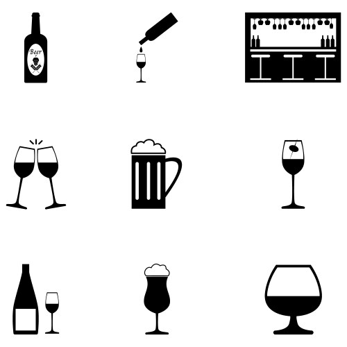 Alcohol drinks icon set Royalty Free Vector Image