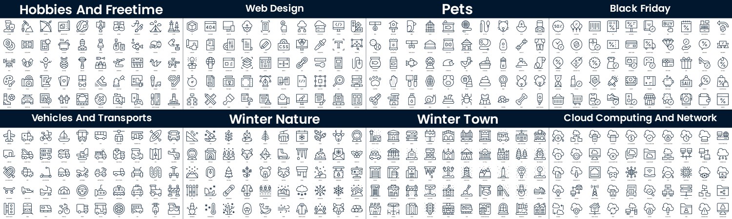 linear style icons pack in this bundle include vector image