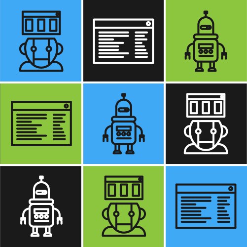 Set line robot and software web developer vector image