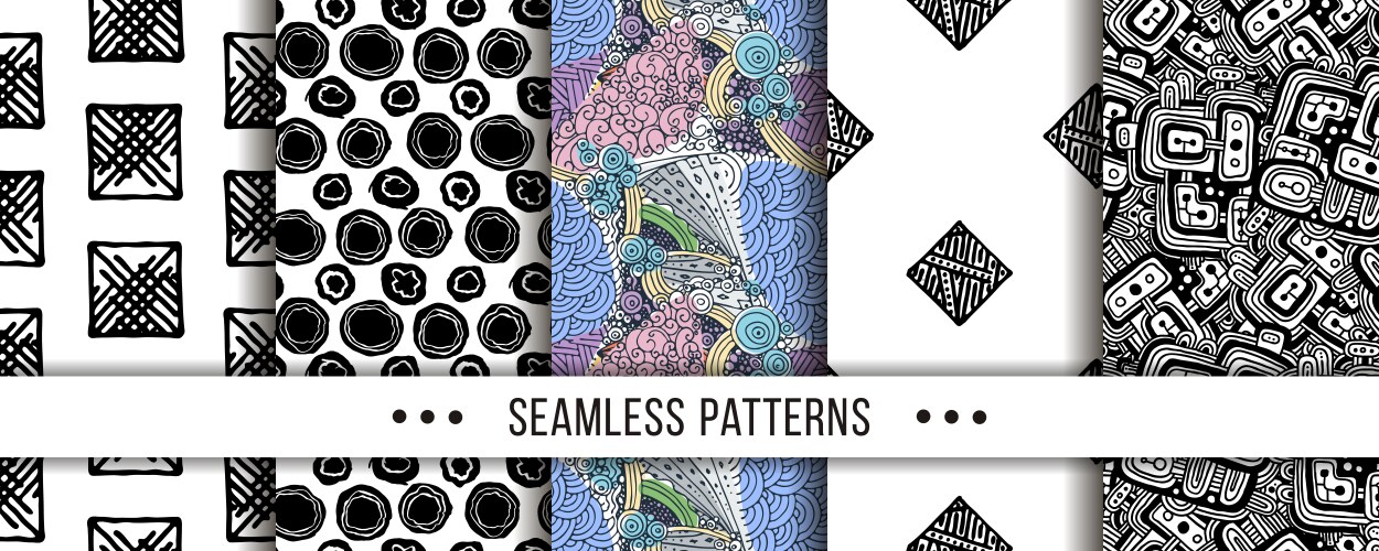 set of seamless patterns with hand-drawn elements vector image vector image