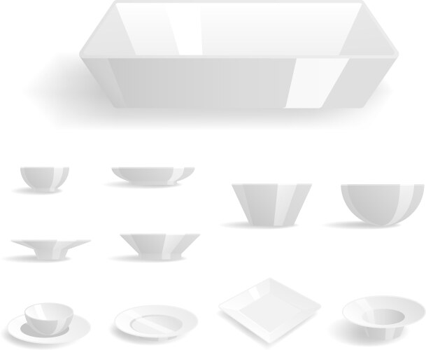 Empty white plates set isolated Royalty Free Vector Image