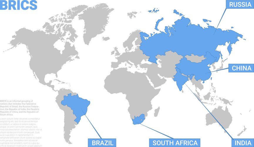 Brics interstate schematic map of countries vector image