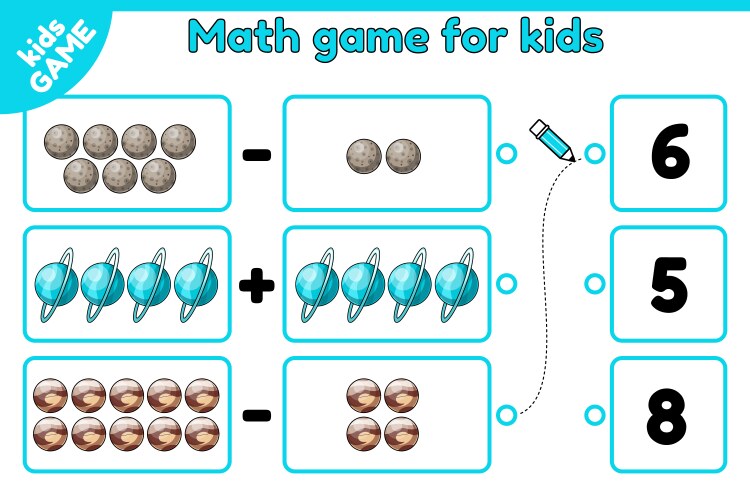 Math space game count planets and choose number vector image