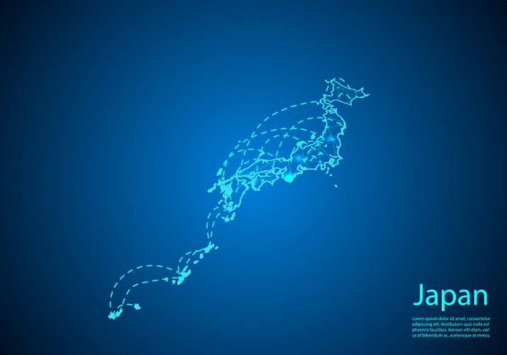 Japan map with nodes linked by lines concept vector image