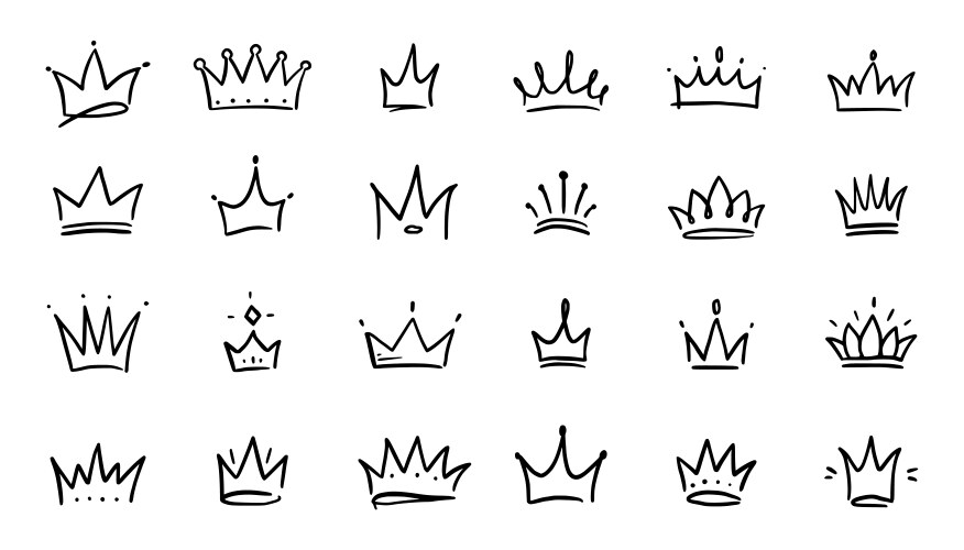 Hand-Drawn Crown Set - Princess & Queen Vector Image