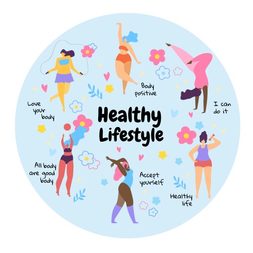 Body positive overweight girls healthy lifestyle vector image