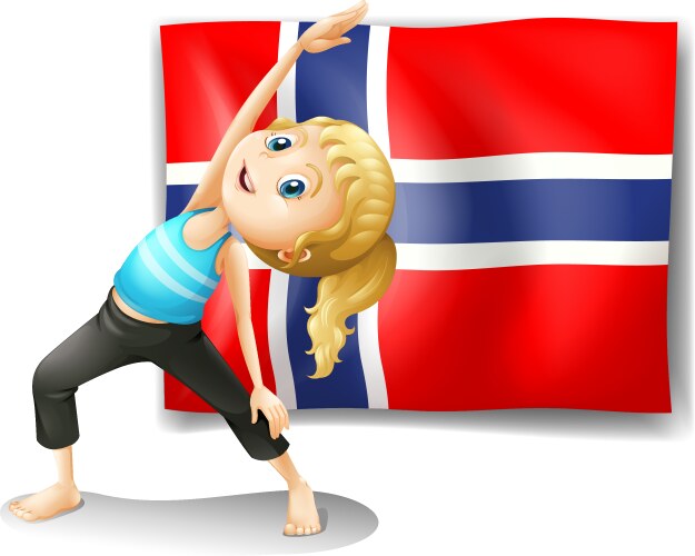 a norwegian flag at the back of girl exercising vector image