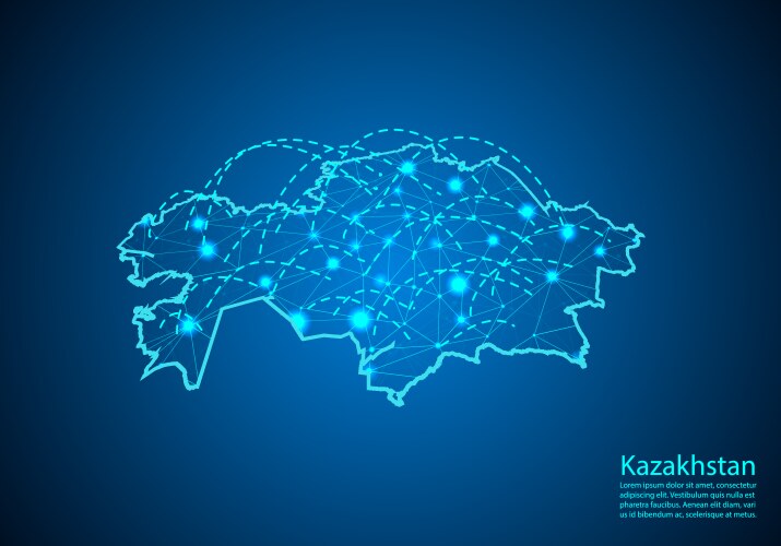 kazakhstan map with nodes linked by lines concept vector