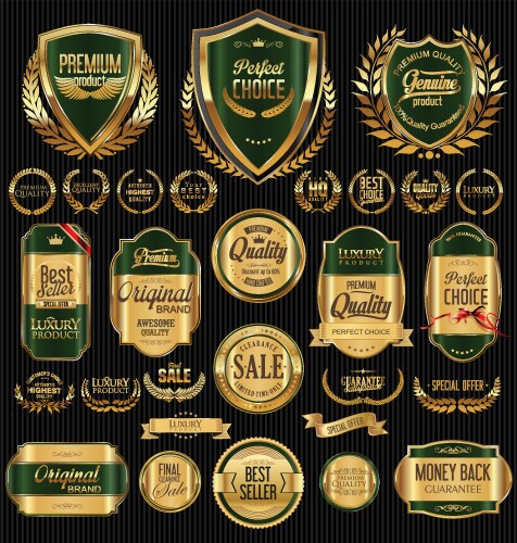 Golden Shields and Laurel Wreaths vector image