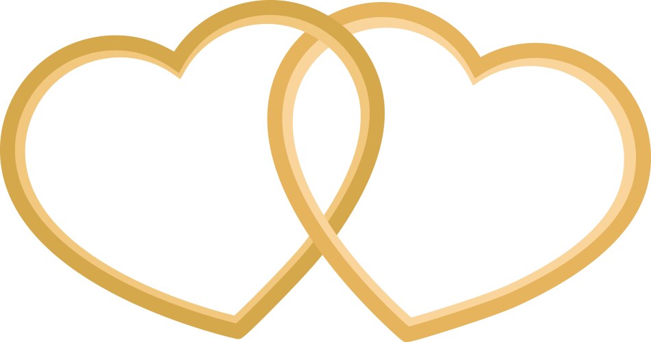 Two shining golden heart shape rings linked vector image