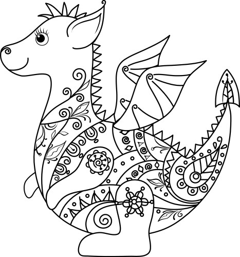 Cartoon Dragon Outline Vector Image
