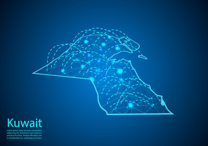 Kuwait map with nodes linked by lines concept vektorbild