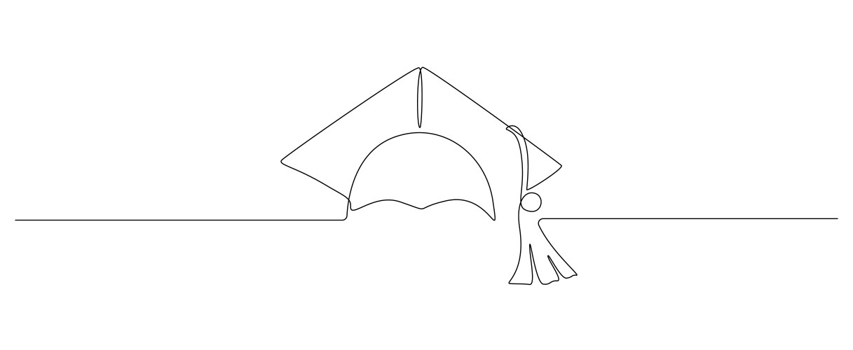 One continuous line drawing of graduation hat Vector Image