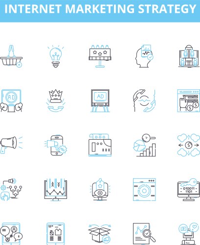 Internet marketing strategy line icons set vector image