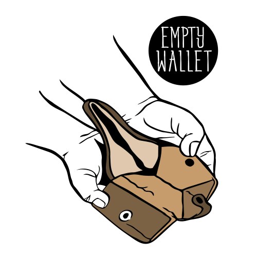 Sketch in the hands of an empty open wallet vector image