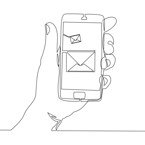 Continuous one line phone with new message vector image