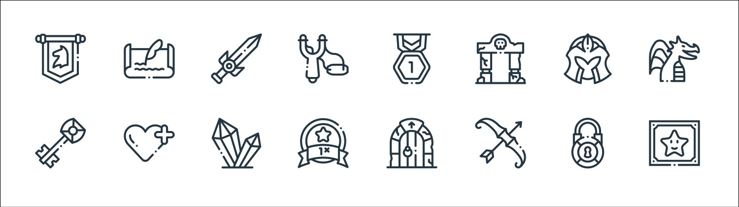 videogame elements line icons linear set quality vector image