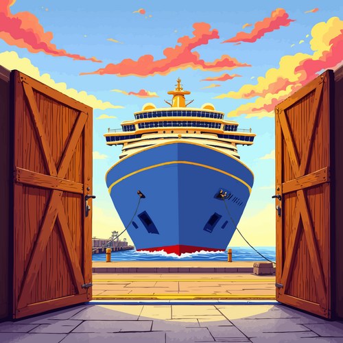 Ai-generated open doors revealing cruise ship Vector Image