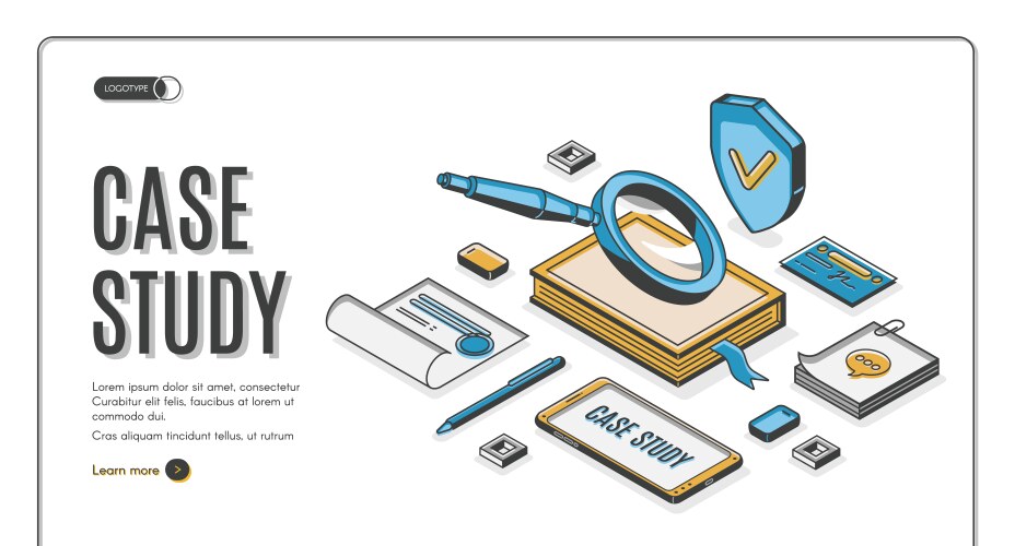 case study isometric banner information research vector image