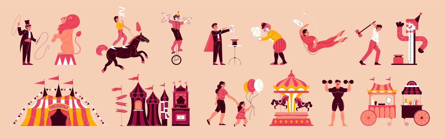 Circus flat set Royalty Free Vector Image - VectorStock