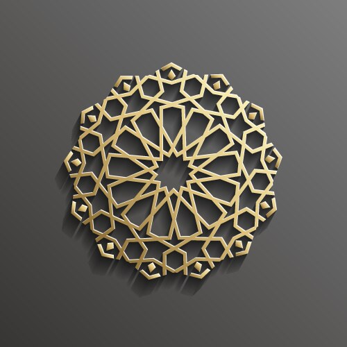 islamic 3d gold on dark mandala round ornament vector image