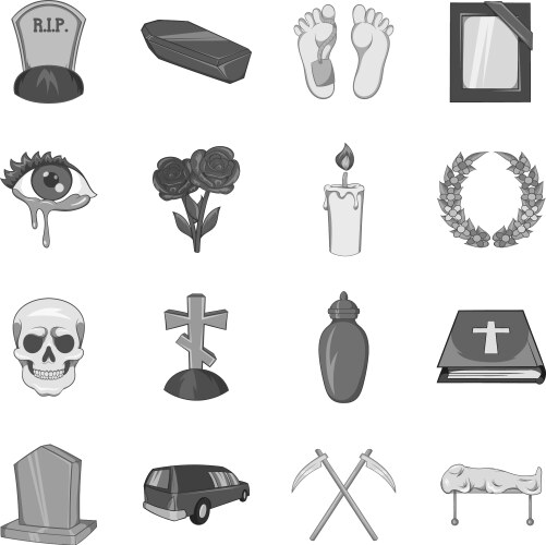 Funeral icons set black monochrome style vector image