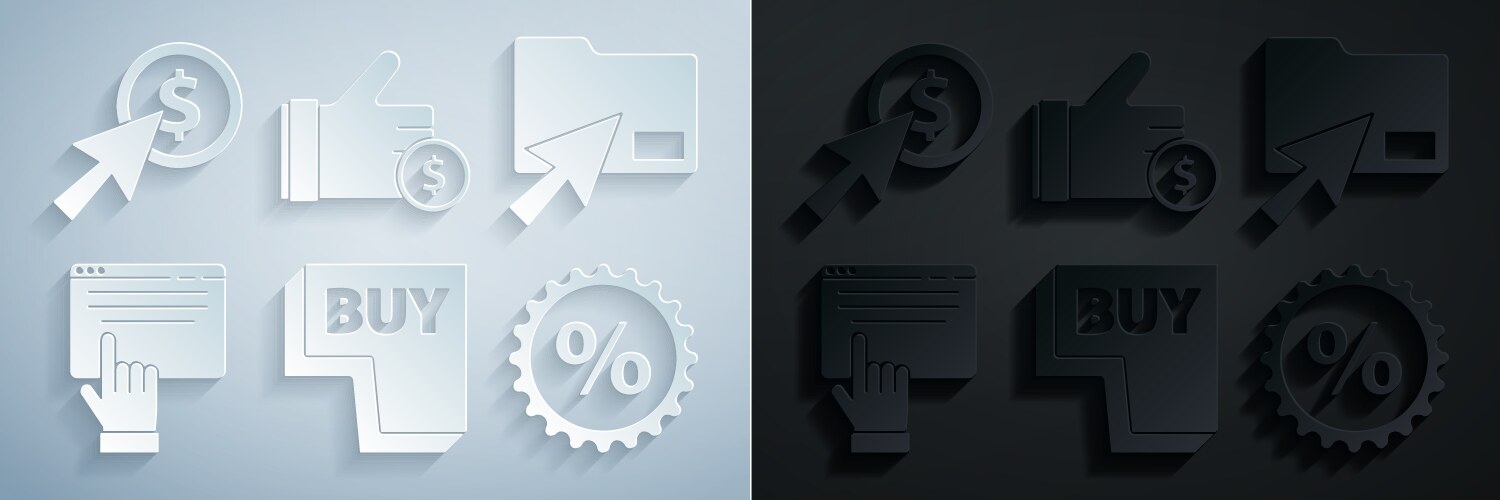 Set buy button cursor click document folder vector image