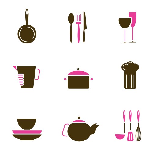 Kitchenware color silhouette icons set Royalty Free Vector