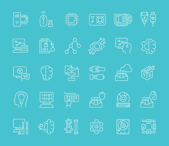 set line icons computer science vector image