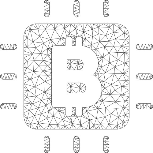 Bitcoin processor chip mesh network model vector image