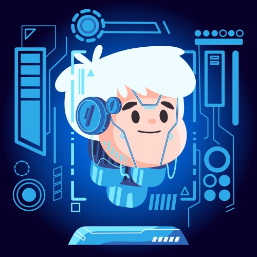 kids human head in hologram futuristic machine vector image