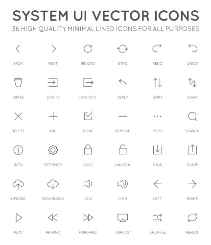 system user interface ui icon set high quality vector image