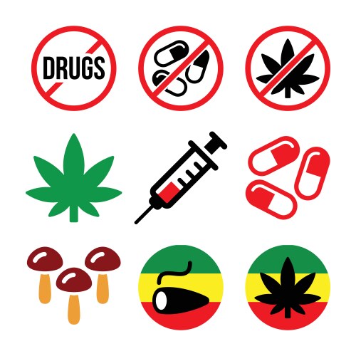 Drug Icons - Addiction & Marijuana Vector Image