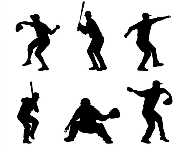 Six Baseball Player Silhouettes Vector Image