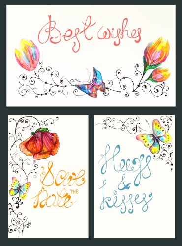 Watercolor floral card collection vector image