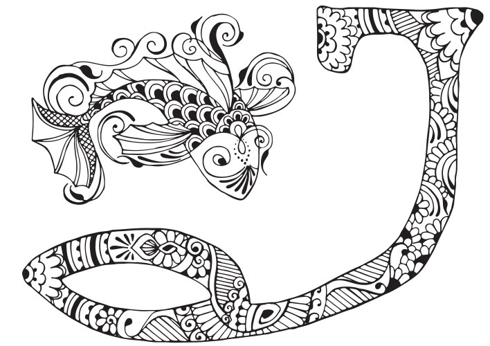 Letter j decorated in the style of mehndi Vector Image