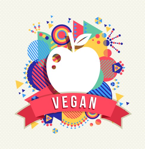 vegan apple icon concept label with color shapes vector