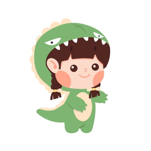 Kid girl in dinosaur costume doodle Vector Image
