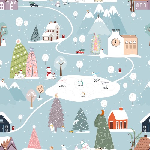 Seamless pattern winter christmas landscape Vector Image