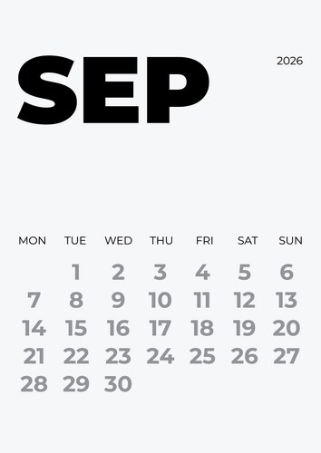 September 2026 Calendar - Monday Start – Royalty-Free Vector ...
