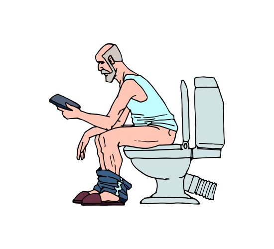 Old man is sitting on the toilet Vector Image